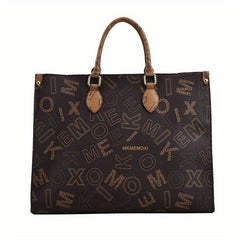 Vintage Letter Pattern Tote Bag Large Capacity Women's Satchel For Work