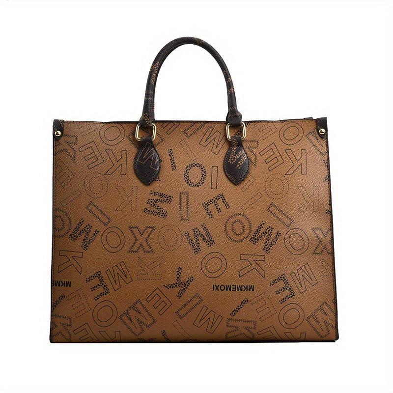 Vintage Letter Pattern Tote Bag Large Capacity Women's Satchel For Work