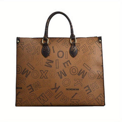 Vintage Letter Pattern Tote Bag Large Capacity Women's Satchel For Work