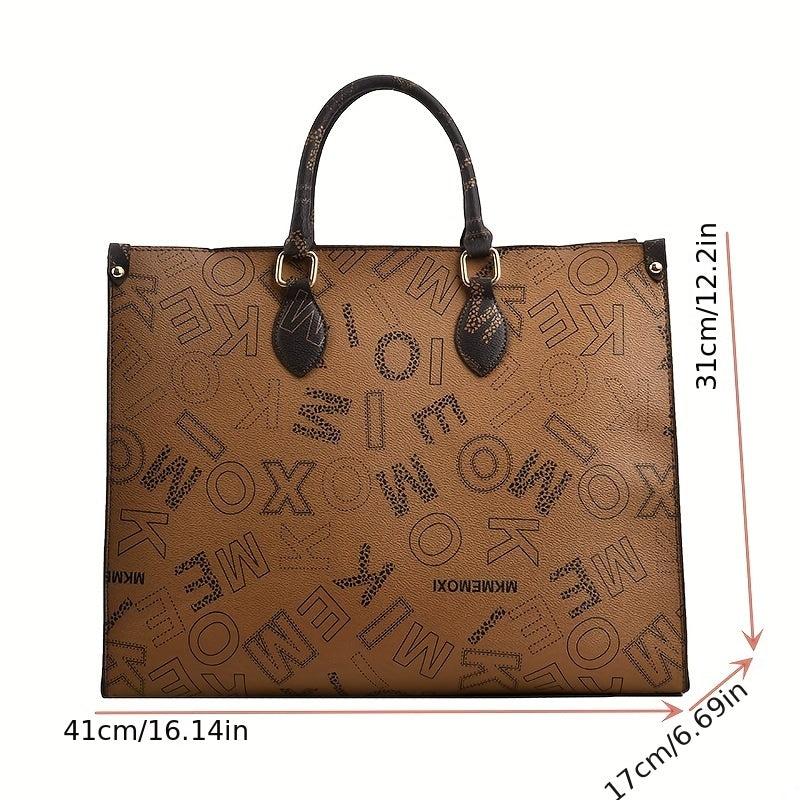 Vintage Letter Pattern Tote Bag Large Capacity Women's Satchel For Work