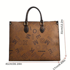 Vintage Letter Pattern Tote Bag Large Capacity Women's Satchel For Work