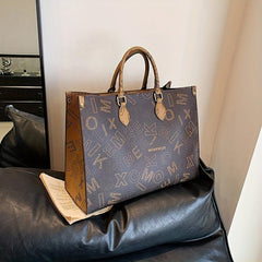 Vintage Letter Pattern Tote Bag Large Capacity Women's Satchel For Work