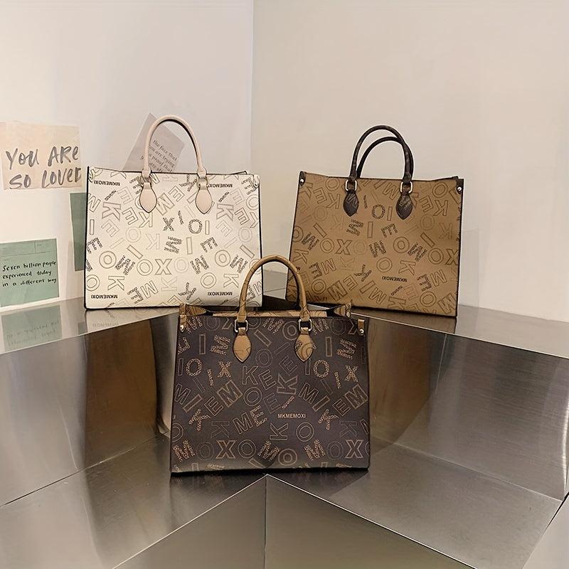 Vintage Letter Pattern Tote Bag Large Capacity Women's Satchel For Work