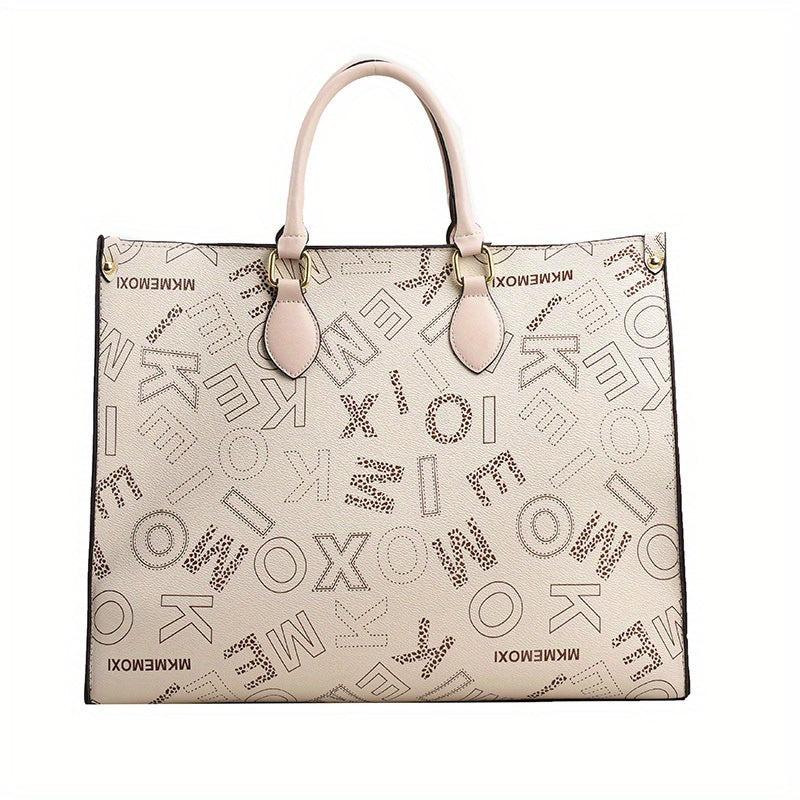 Vintage Letter Pattern Tote Bag Large Capacity Women's Satchel For Work