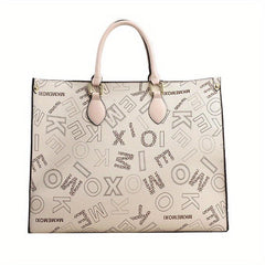 Vintage Letter Pattern Tote Bag Large Capacity Women's Satchel For Work