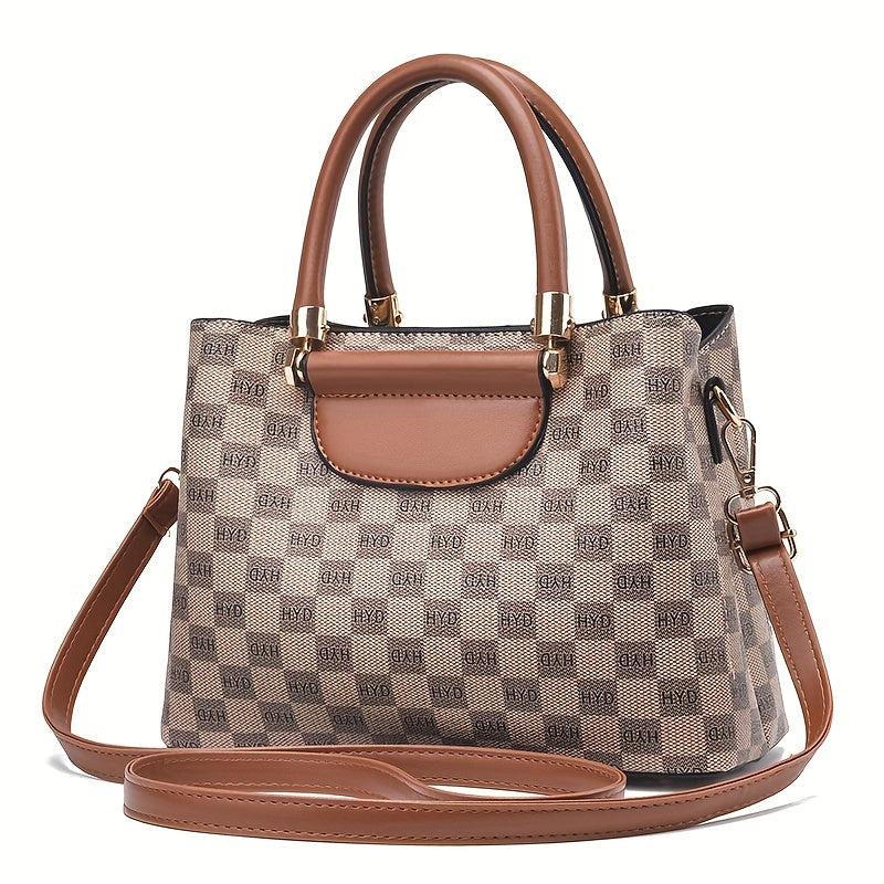 Plaid Top Handle Crossbody Bag PU Leather Classic Shoulder Bag