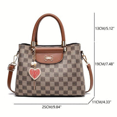 Plaid Top Handle Crossbody Bag PU Leather Classic Shoulder Bag