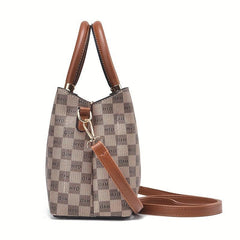 Plaid Top Handle Crossbody Bag PU Leather Classic Shoulder Bag