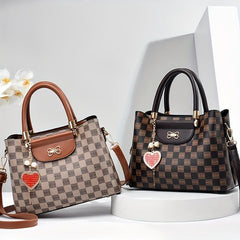 Plaid Top Handle Crossbody Bag PU Leather Classic Shoulder Bag