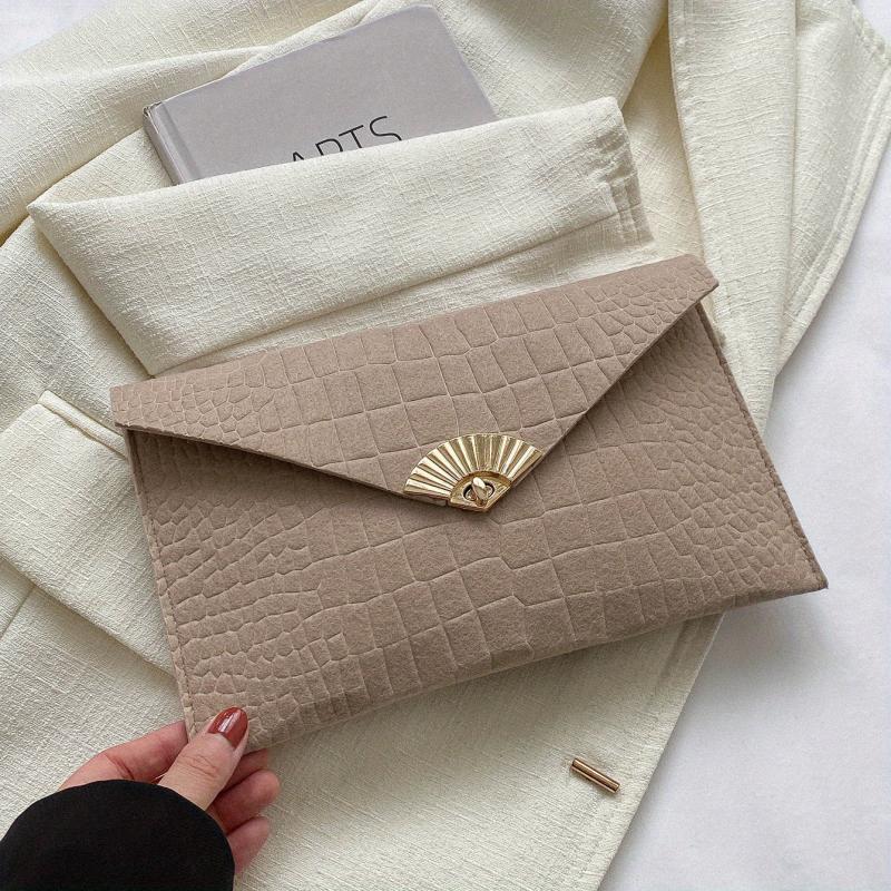 Crocodile Embossed Felt Clutch Bag Envelope Handbag