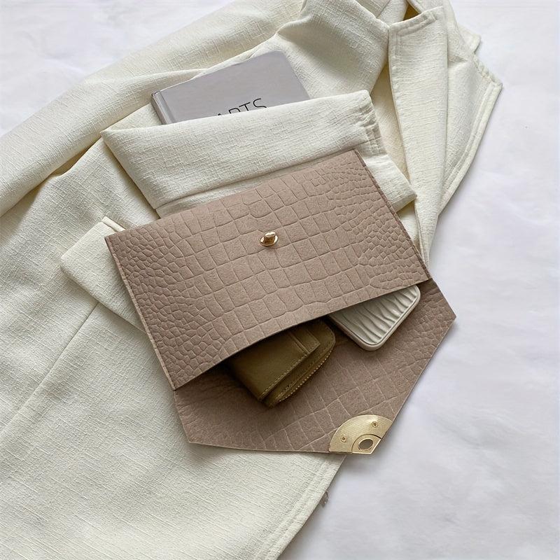 Crocodile Embossed Felt Clutch Bag Envelope Handbag