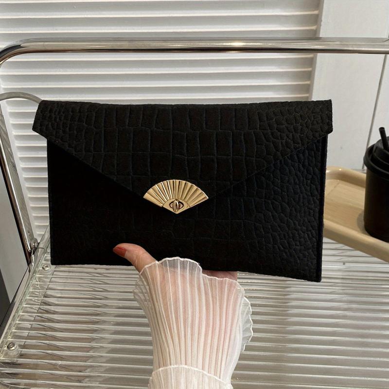 Crocodile Embossed Felt Clutch Bag Envelope Handbag