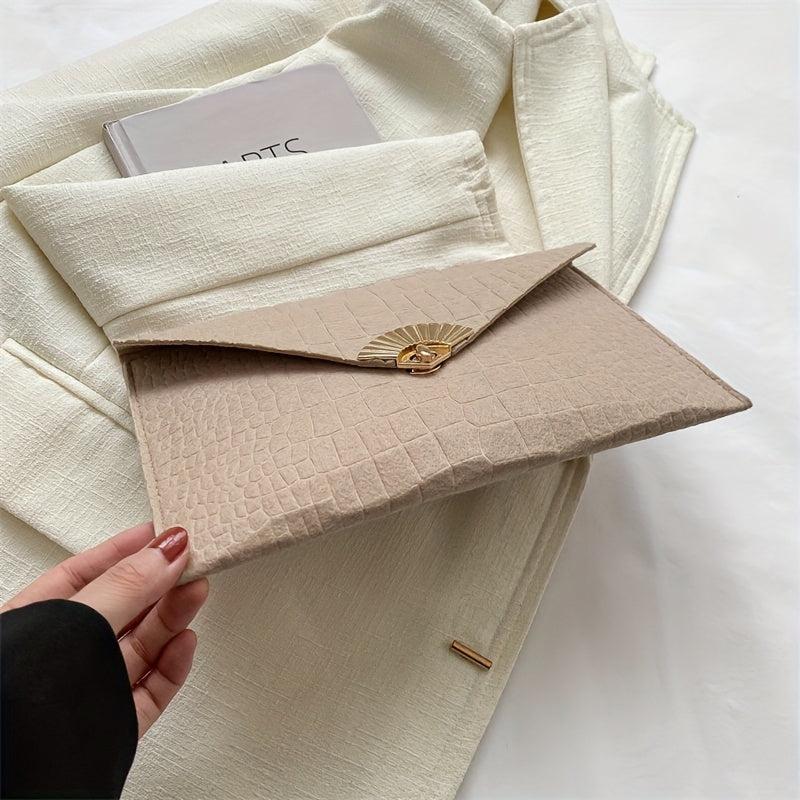 Crocodile Embossed Felt Clutch Bag Envelope Handbag