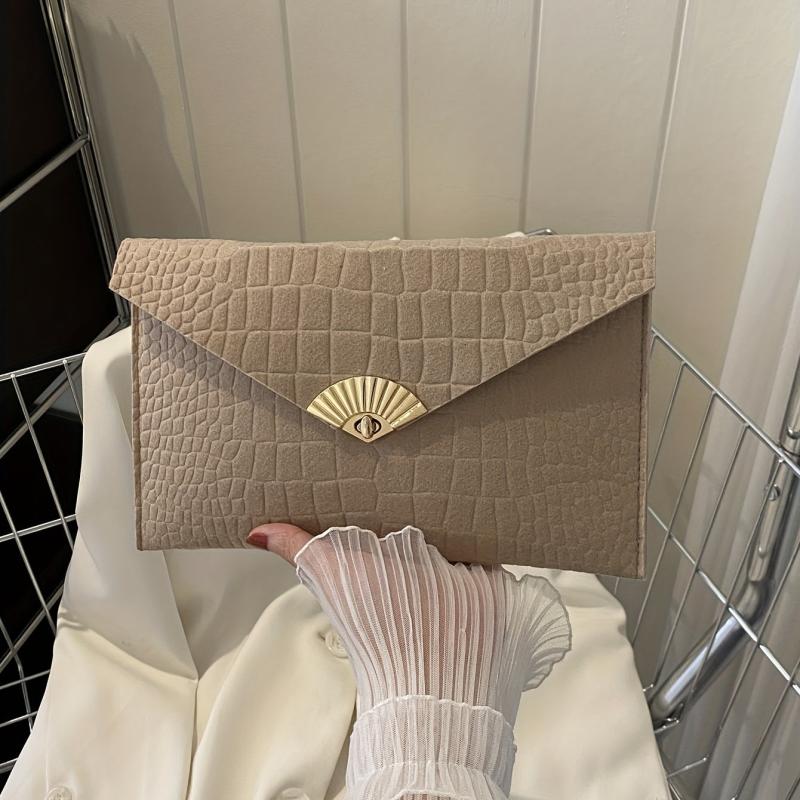 Crocodile Embossed Felt Clutch Bag Envelope Handbag