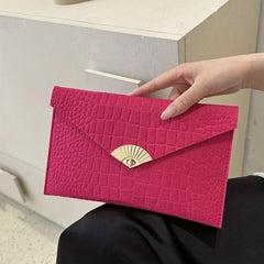 Crocodile Embossed Felt Clutch Bag Envelope Handbag