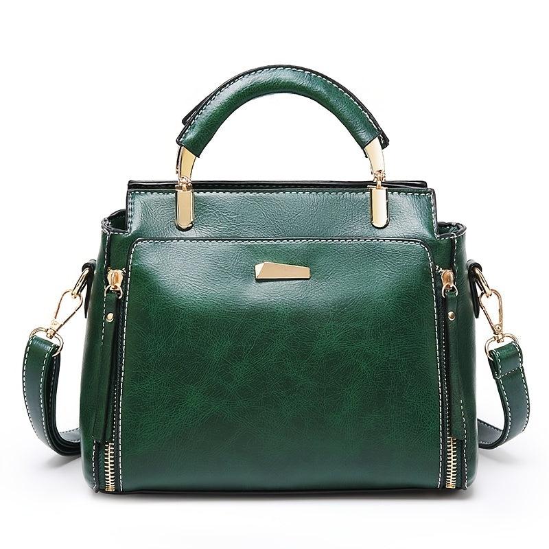 Retro Style Handbag Women's Zipper Purse Faux Leather Crossbody Bag