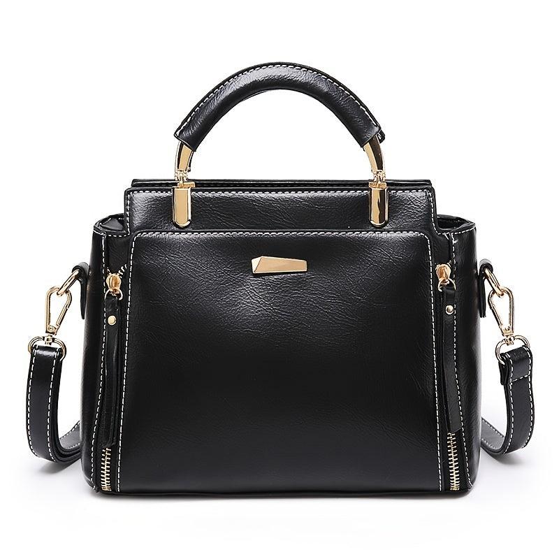 Retro Style Handbag Women's Zipper Purse Faux Leather Crossbody Bag