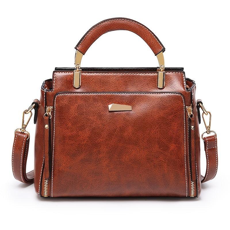 Retro Style Handbag Women's Zipper Purse Faux Leather Crossbody Bag