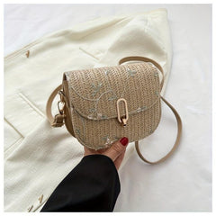 Boho Straw Crossbody Bag Flower Lace Shoulder Purse