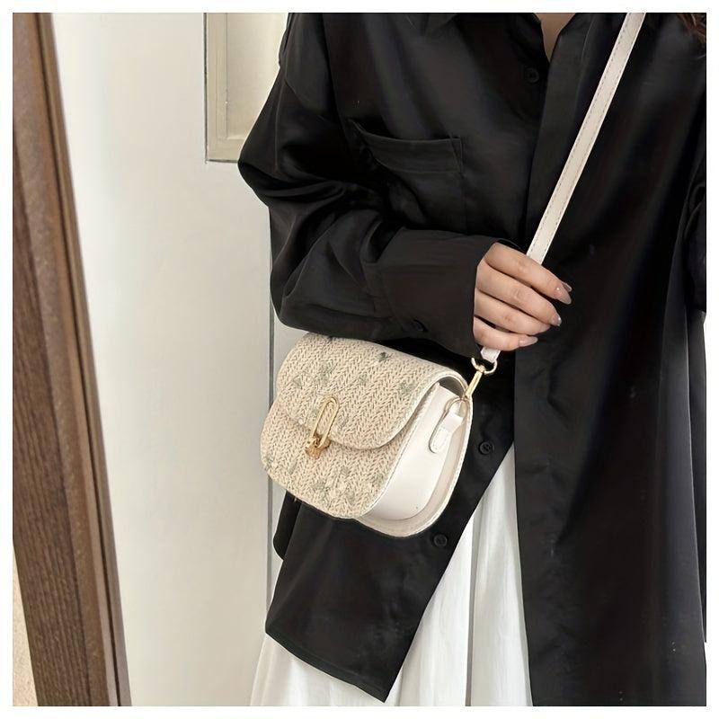 Boho Straw Crossbody Bag Flower Lace Shoulder Purse