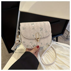 Boho Straw Crossbody Bag Flower Lace Shoulder Purse