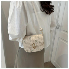 Boho Straw Crossbody Bag Flower Lace Shoulder Purse