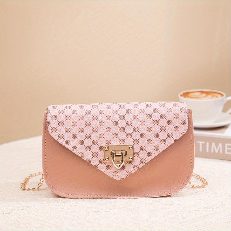 Mini Chain Crossbody Bag Geo Print Shoulder Bag Square Purse