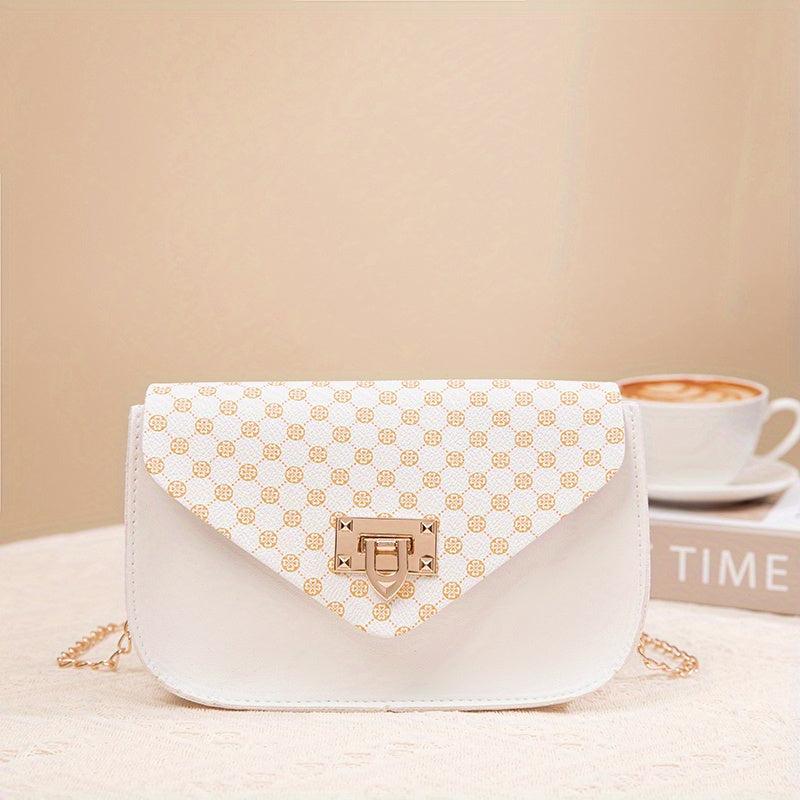 Mini Chain Crossbody Bag Geo Print Shoulder Bag Square Purse