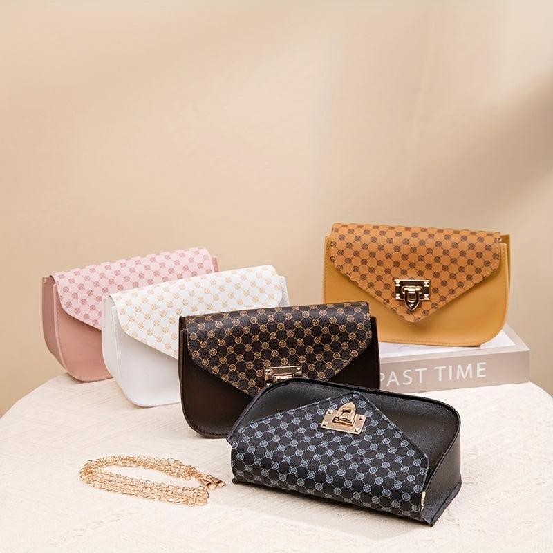 Mini Chain Crossbody Bag Geo Print Shoulder Bag Square Purse