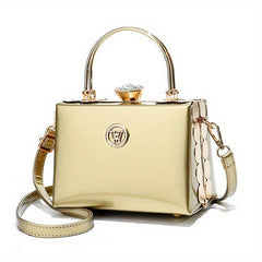 Rhinestone Decor Box Handbag Top Ring Clutch Purse Crossbody Bag
