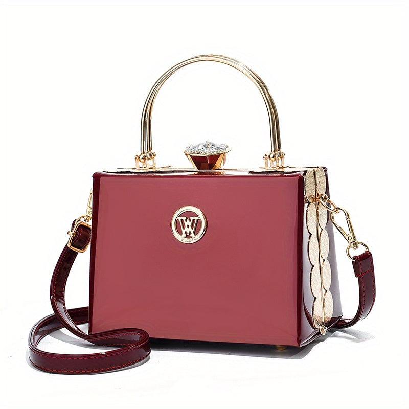 Rhinestone Decor Box Handbag Top Ring Clutch Purse Crossbody Bag