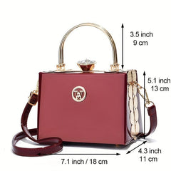 Rhinestone Decor Box Handbag Top Ring Clutch Purse Crossbody Bag