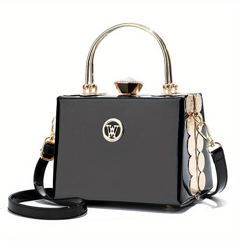Rhinestone Decor Box Handbag Top Ring Clutch Purse Crossbody Bag