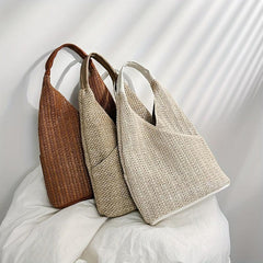 Straw Beach Bag Women's Vacation Shoulder Bag Boho Style Hobo Bag