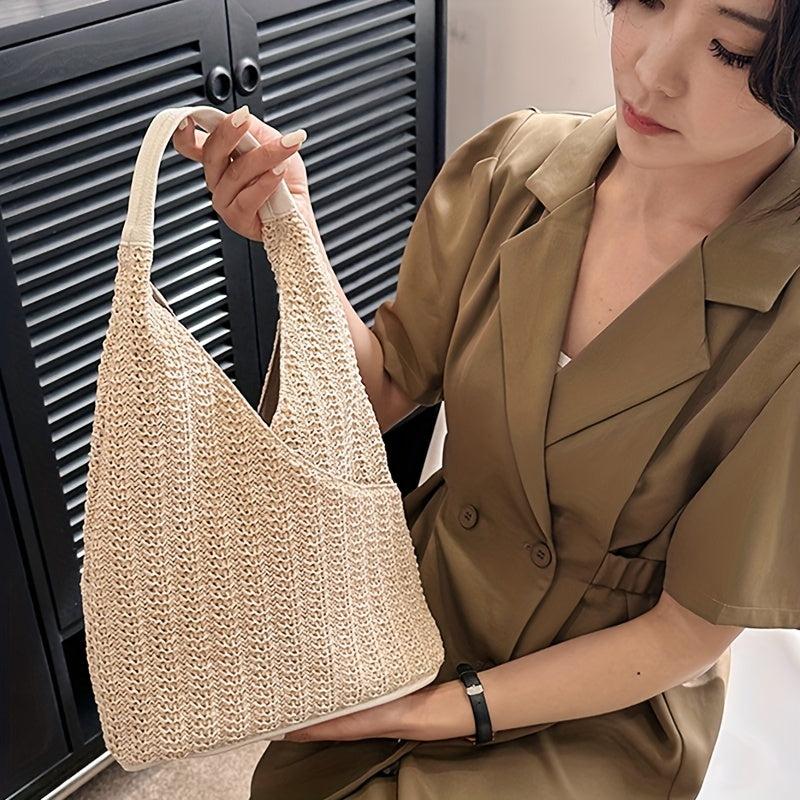 Straw Beach Bag Women's Vacation Shoulder Bag Boho Style Hobo Bag