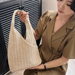 Straw Beach Bag Women's Vacation Shoulder Bag Boho Style Hobo Bag