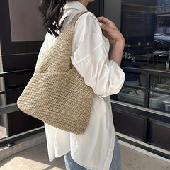 Straw Beach Bag Women's Vacation Shoulder Bag Boho Style Hobo Bag