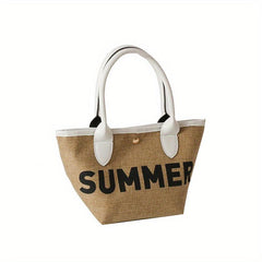 Summer Vacation Straw Bag Letter Print Tote Bag Boho Style Handbag