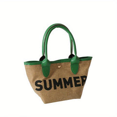 Summer Vacation Straw Bag Letter Print Tote Bag Boho Style Handbag