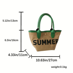 Summer Vacation Straw Bag Letter Print Tote Bag Boho Style Handbag