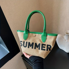 Summer Vacation Straw Bag Letter Print Tote Bag Boho Style Handbag
