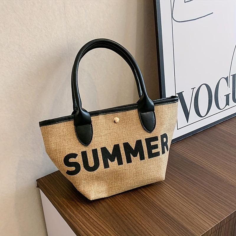 Summer Vacation Straw Bag Letter Print Tote Bag Boho Style Handbag