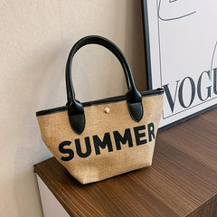 Summer Vacation Straw Bag Letter Print Tote Bag Boho Style Handbag
