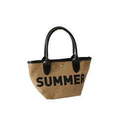 Summer Vacation Straw Bag Letter Print Tote Bag Boho Style Handbag