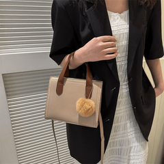 Colorblock Square Satchel Bag With Pom Pom