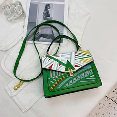 Colorblock Embroidery Square Bag Women's Shoulder Crossbody Purse