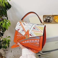 Colorblock Embroidery Square Bag Women's Shoulder Crossbody Purse