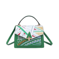 Colorblock Embroidery Square Bag Women's Shoulder Crossbody Purse