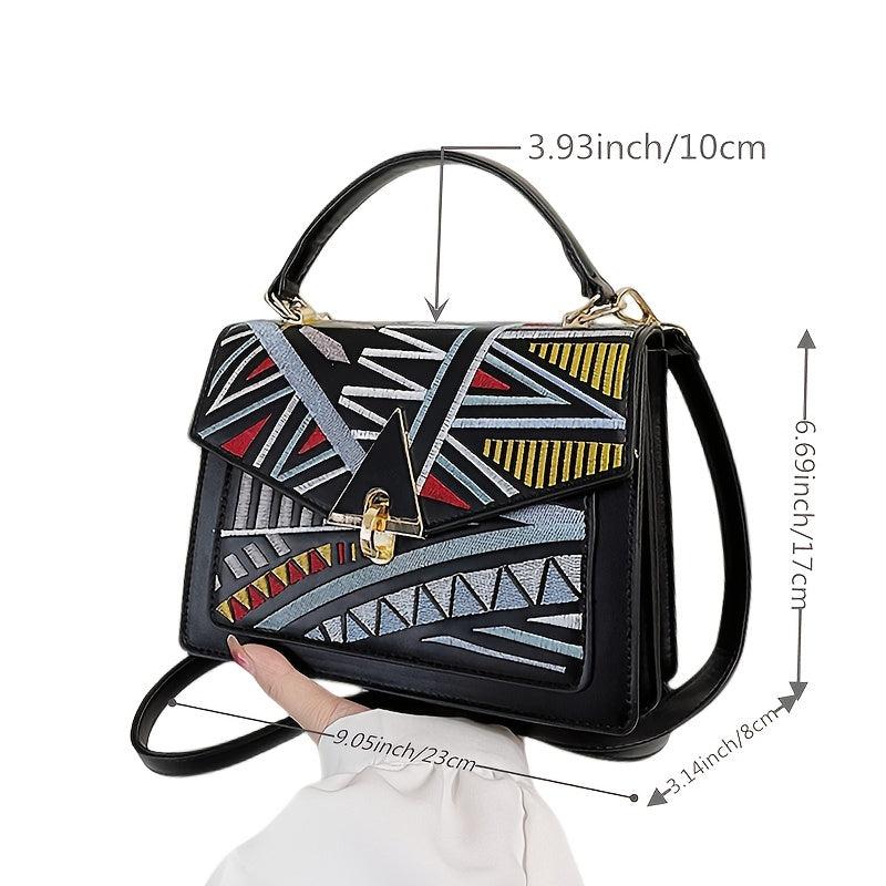 Colorblock Embroidery Square Bag Women's Shoulder Crossbody Purse