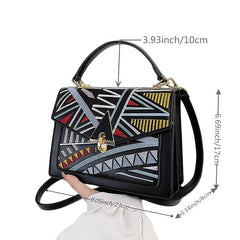 Colorblock Embroidery Square Bag Women's Shoulder Crossbody Purse